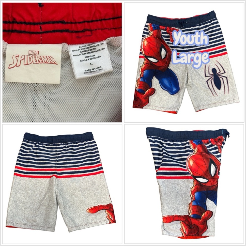 Youth Boys Marvel Spiderman L 10 / 12 Swim Shorts Trunks Board Beach Navy Blue
